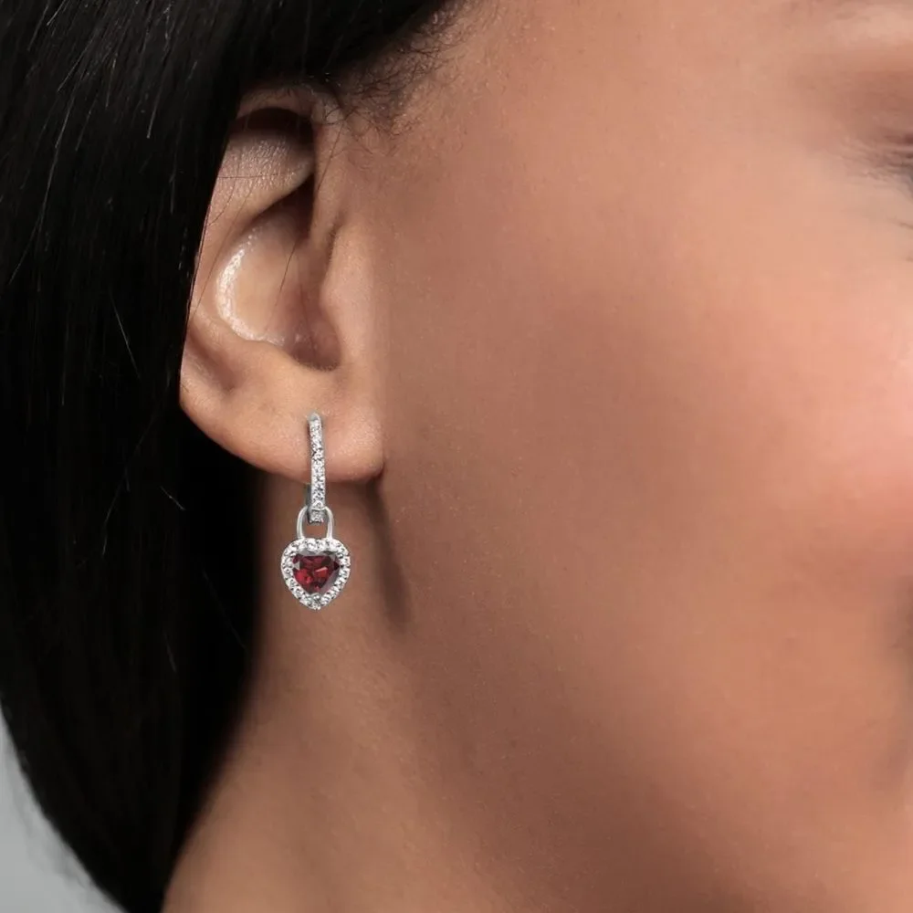 925 Sterling Silver with 2.30 Cttw Garnet and White Sapphire Heart Drop Earrings